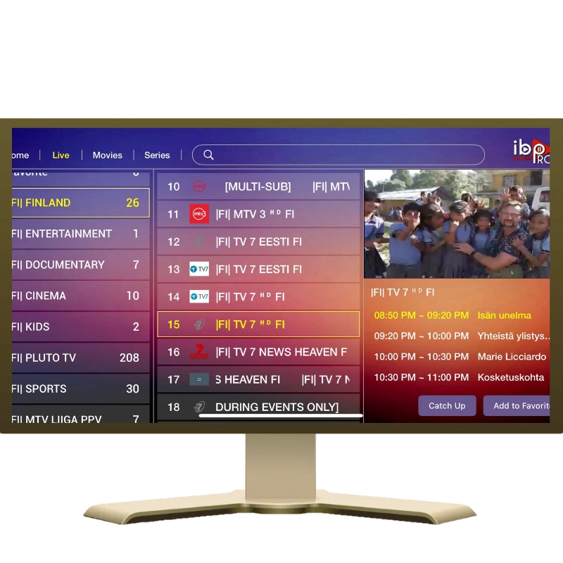Käyttöliittymä IPTV Smarters Pro -sovelluksesta älytelevisiossa Suomessa